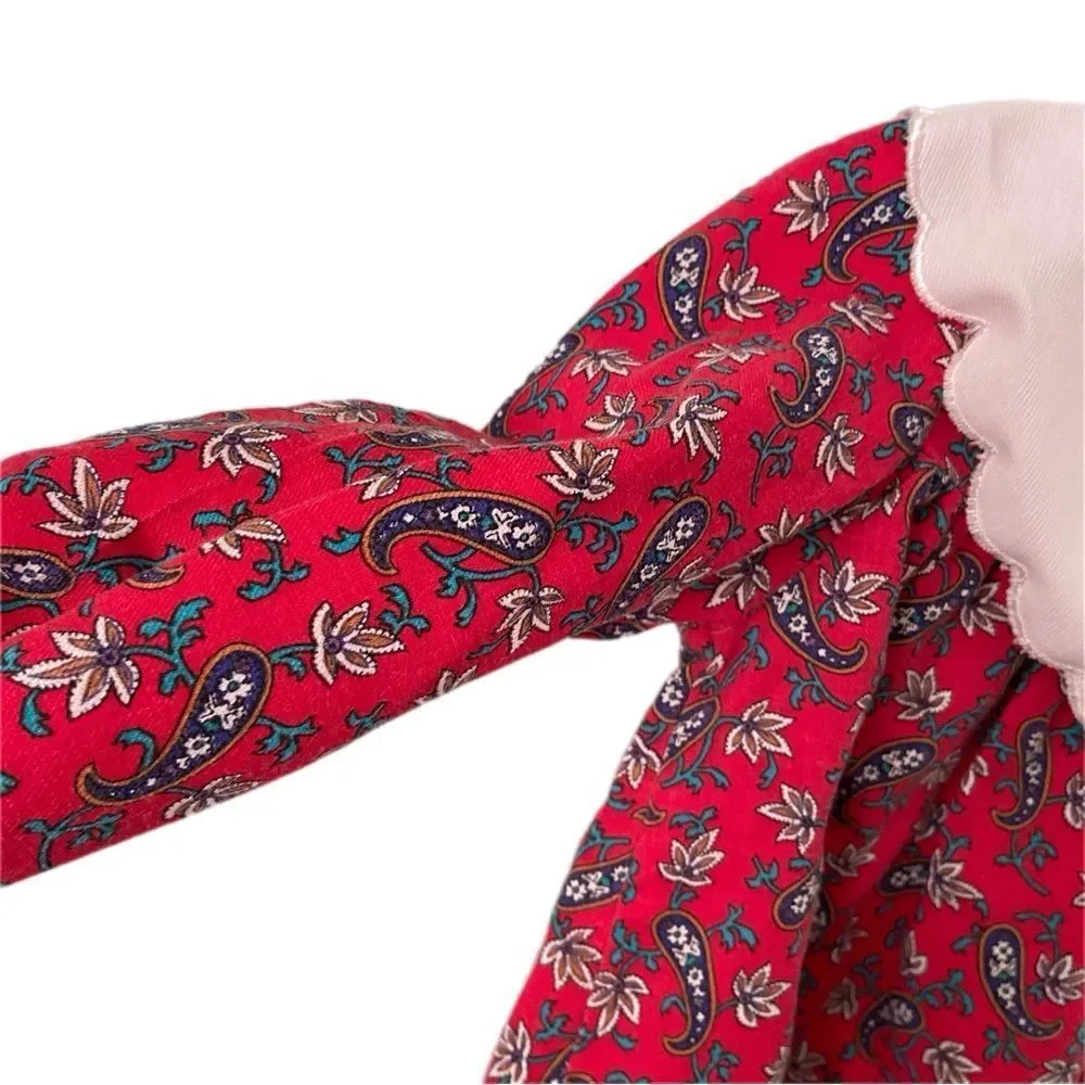 Vintage Little Bitty Red Paisley Baby Dress with White Collar in Size 24M